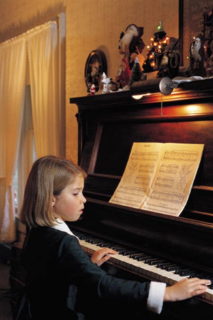 Piano student at Christmas time